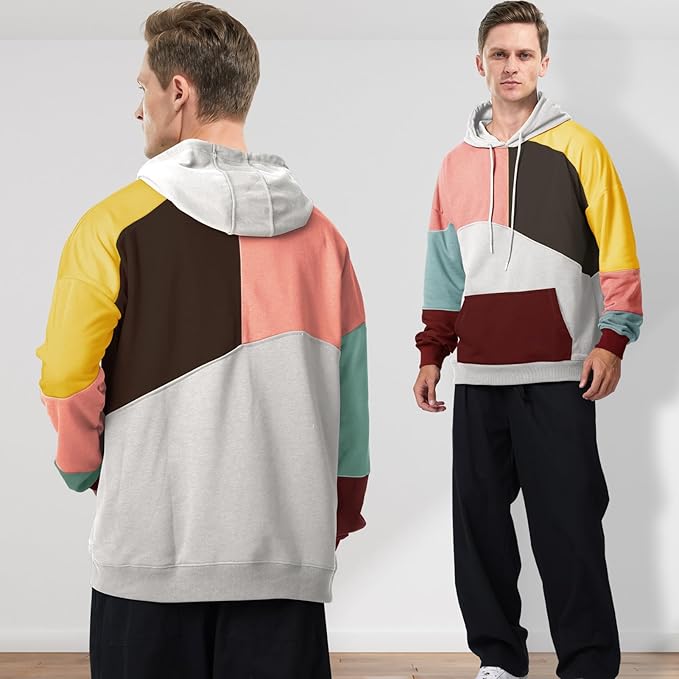 Heren Bedrukte Sweatshirts | Warme Kap in Kleurvlakkenstijl
