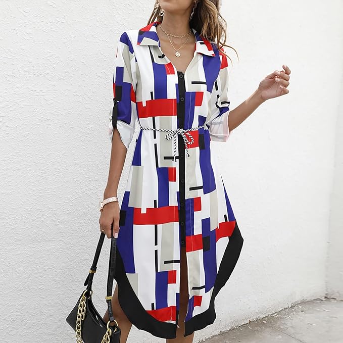 Dames Luchtige geometrische zomerjurk | Midi