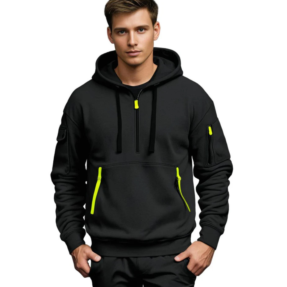 Heren Warme Fleece Hoodie | Kwart-Rits, Met Capuchon