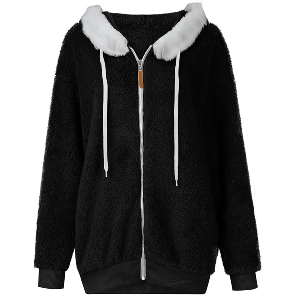 Gilet con cappuccio in pile Teddy da donna | Oversize, chiusura con cerniera