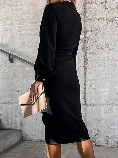 Dames Elegante wikkeljurk met lange mouwen | Midi