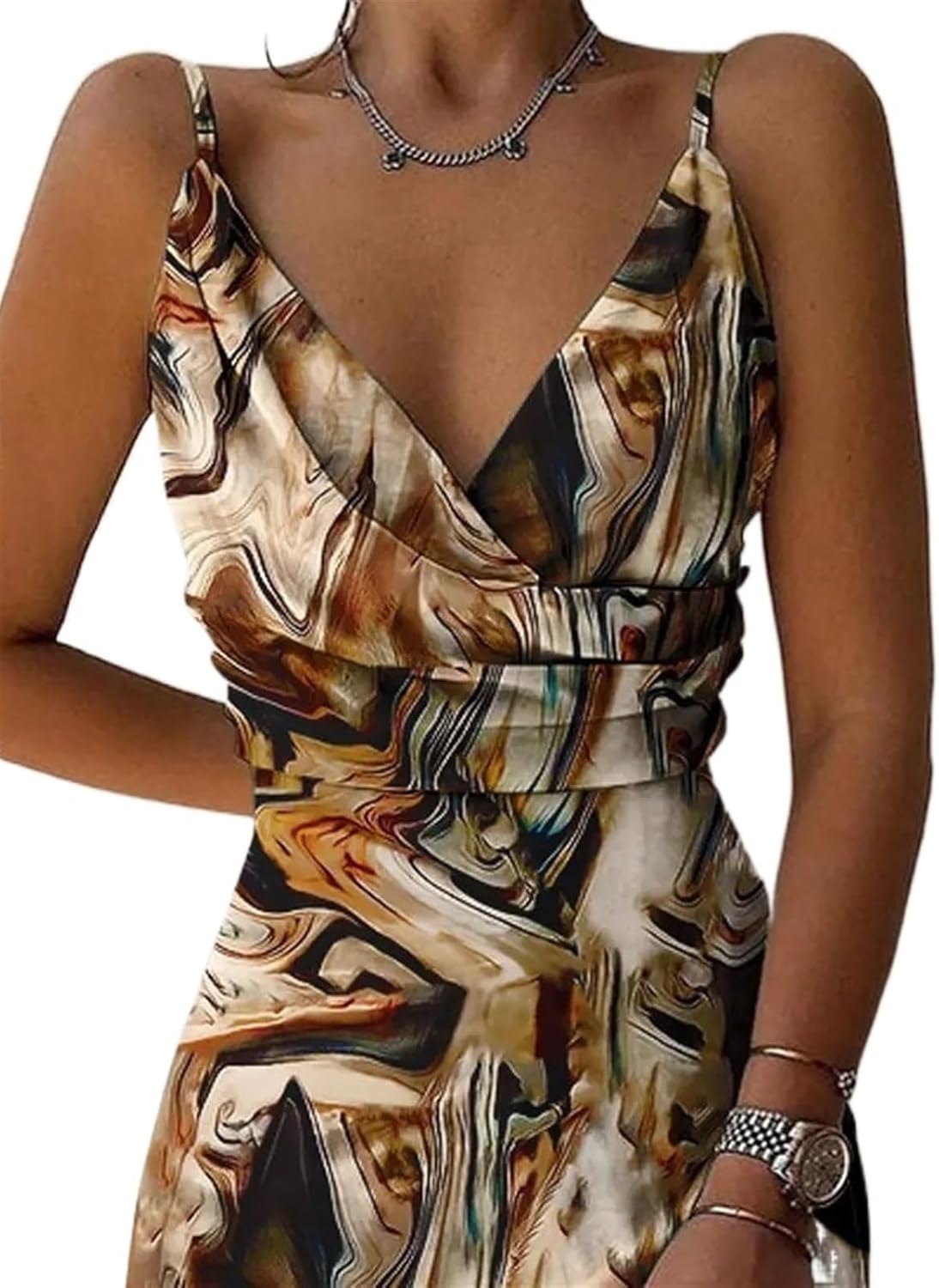Abito estivo elegante da donna con effetto marmo e spacco alto | Maxi