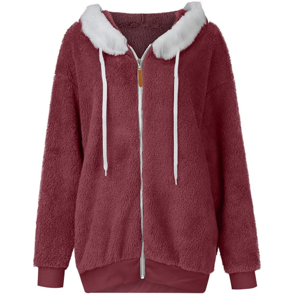 Gilet con cappuccio in pile Teddy da donna | Oversize, chiusura con cerniera
