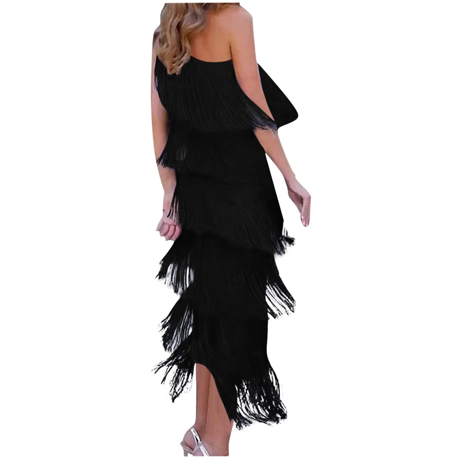 Dames Elegante avondjurk met franjes | Maxi