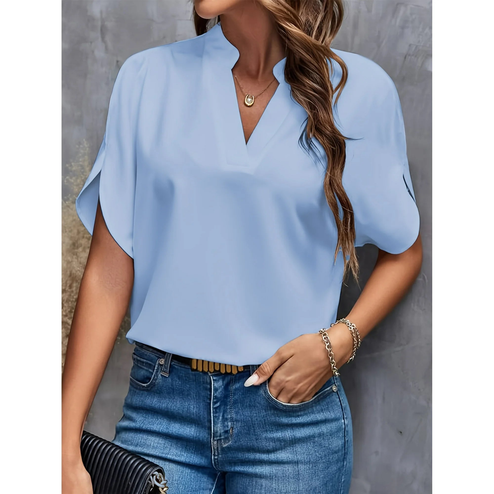 Camicetta Elegante Estiva da Donna | Collo Alto, Manica Corta