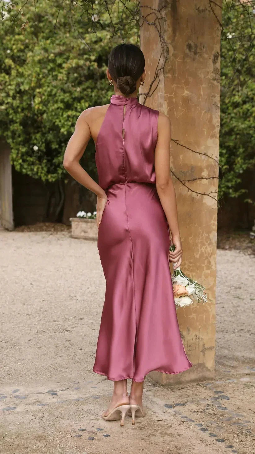 Dames Elegante satijnen avondjurk | Midi