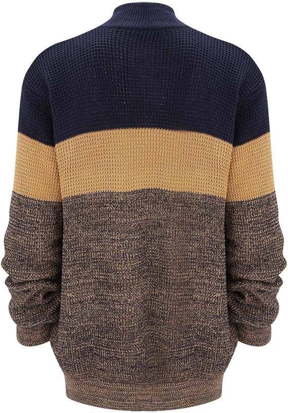 Heren Grofgebreide Pullover | Korte Rits in Kleurenblokstijl