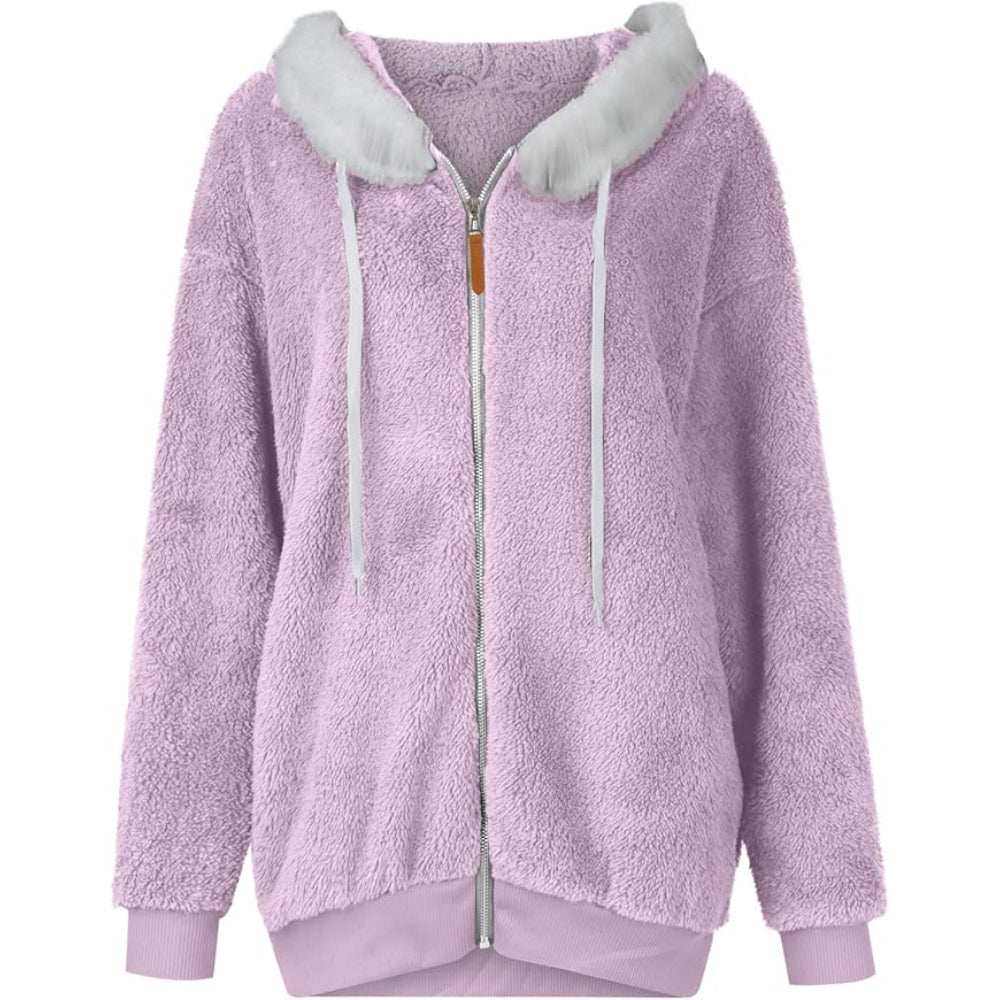Gilet con cappuccio in pile Teddy da donna | Oversize, chiusura con cerniera