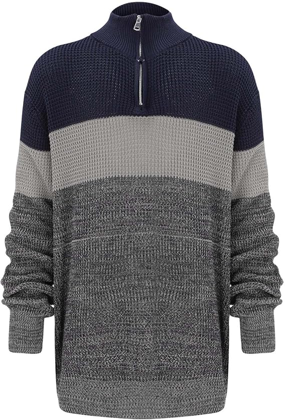 Heren Grofgebreide Pullover | Korte Rits in Kleurenblokstijl
