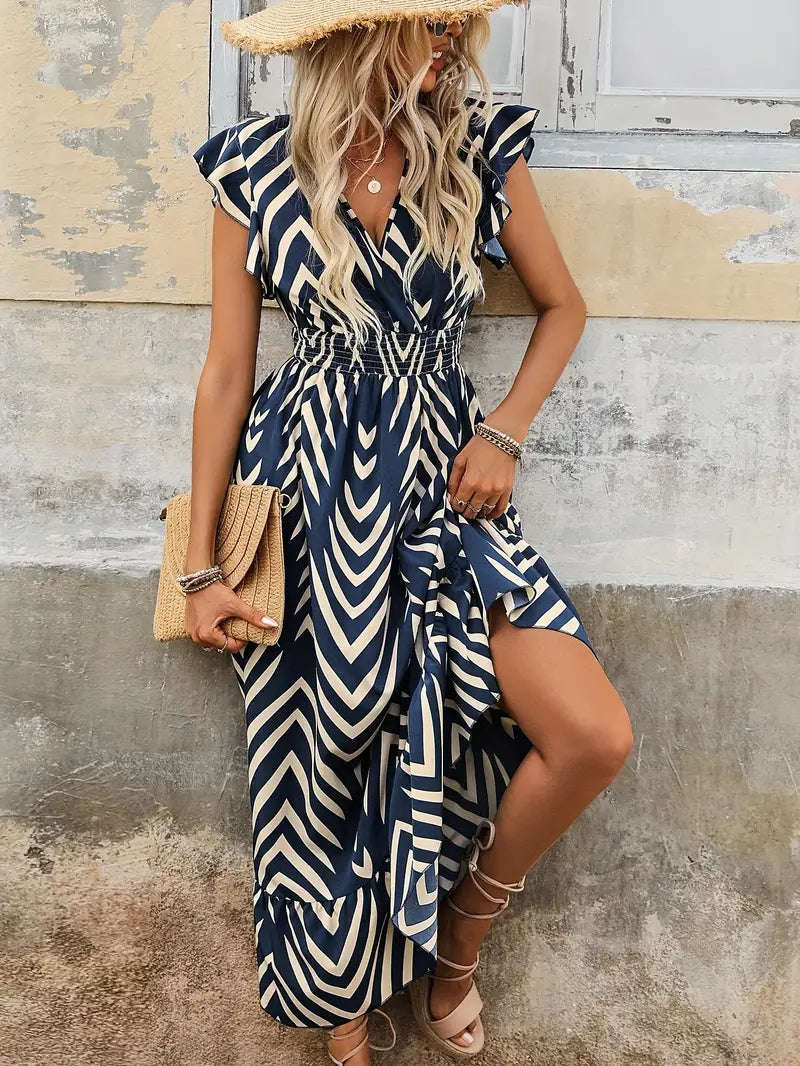Abito estivo da donna con spacco e righe | Maxi