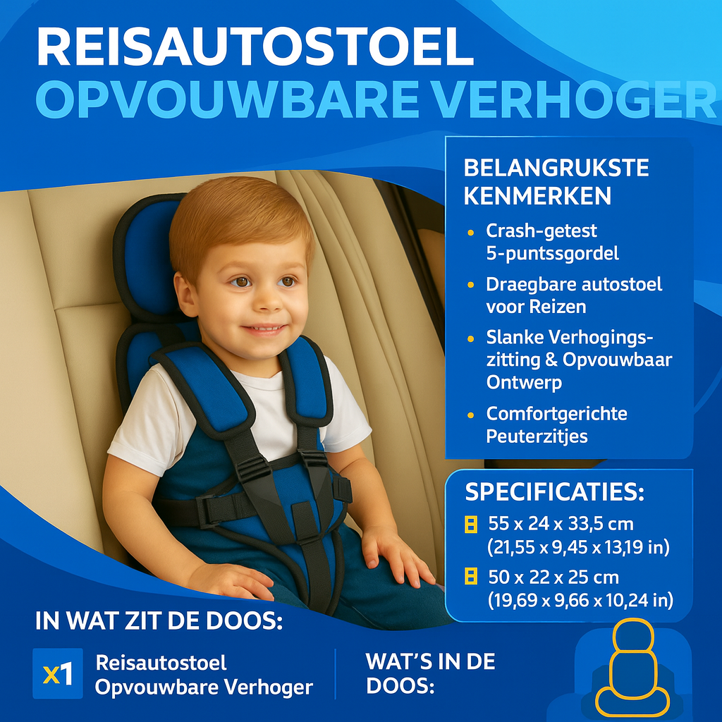 Autostoel Kind Verhoger Opvouwbaar Veiligheidsharnas Reismodel