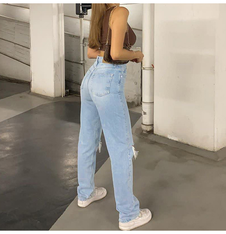 Dames Casual Rechte Jeans | Hoge Taille, Gescheurd
