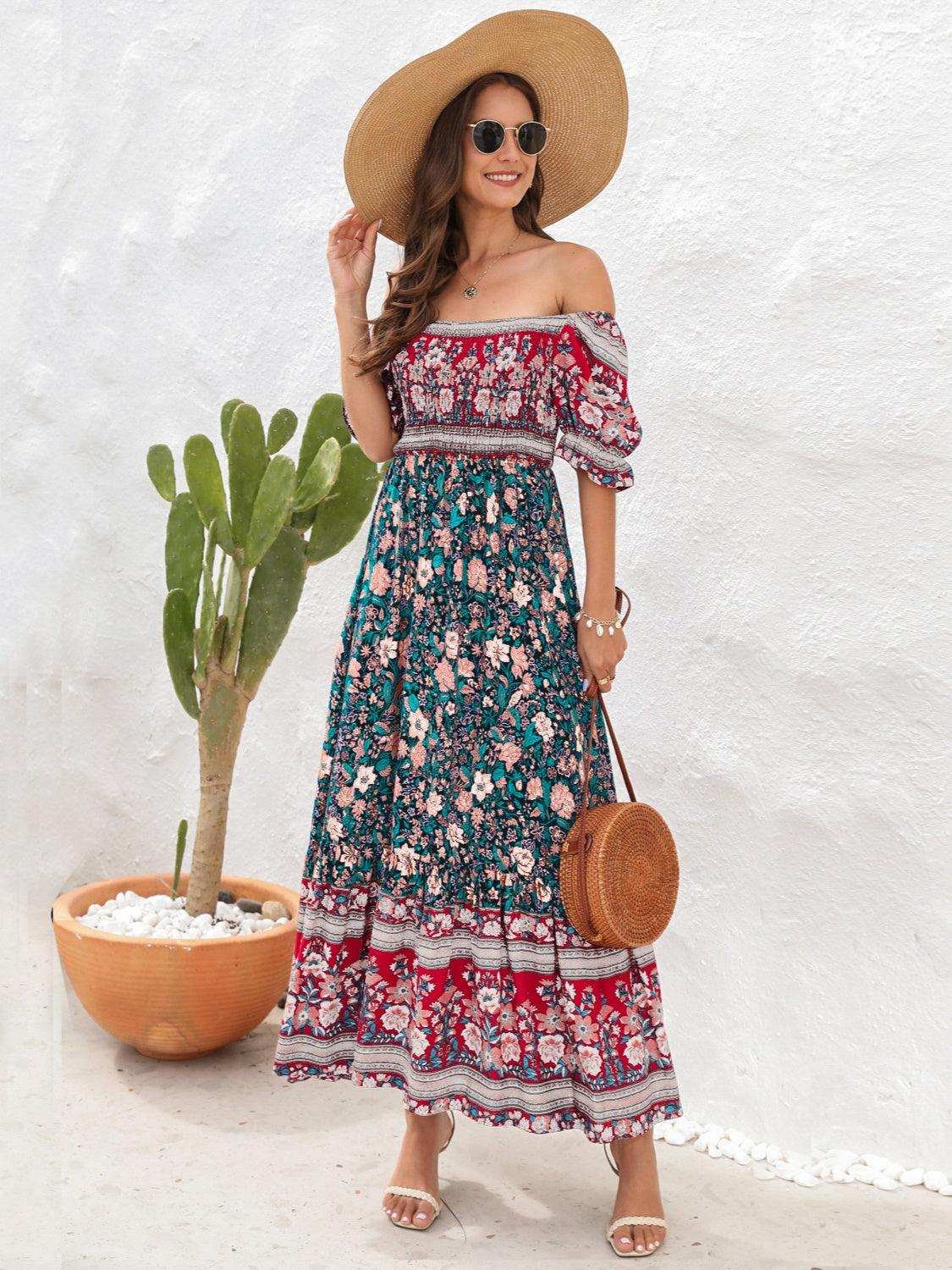 Dames Bohemien Blote-Schouders Zomerjurk | Maxi
