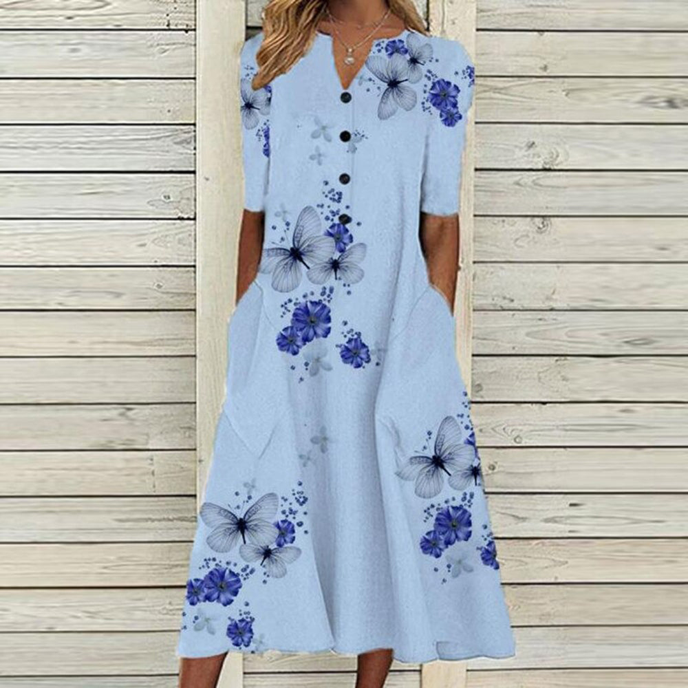 Dames Elegante Vlinderprint Zomerjurk | Midi