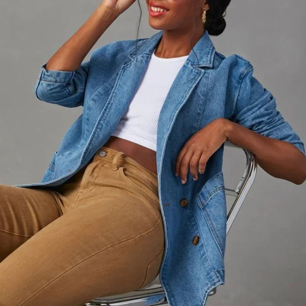 Giacca di jeans da donna con tasche | Casual, calda e leggera