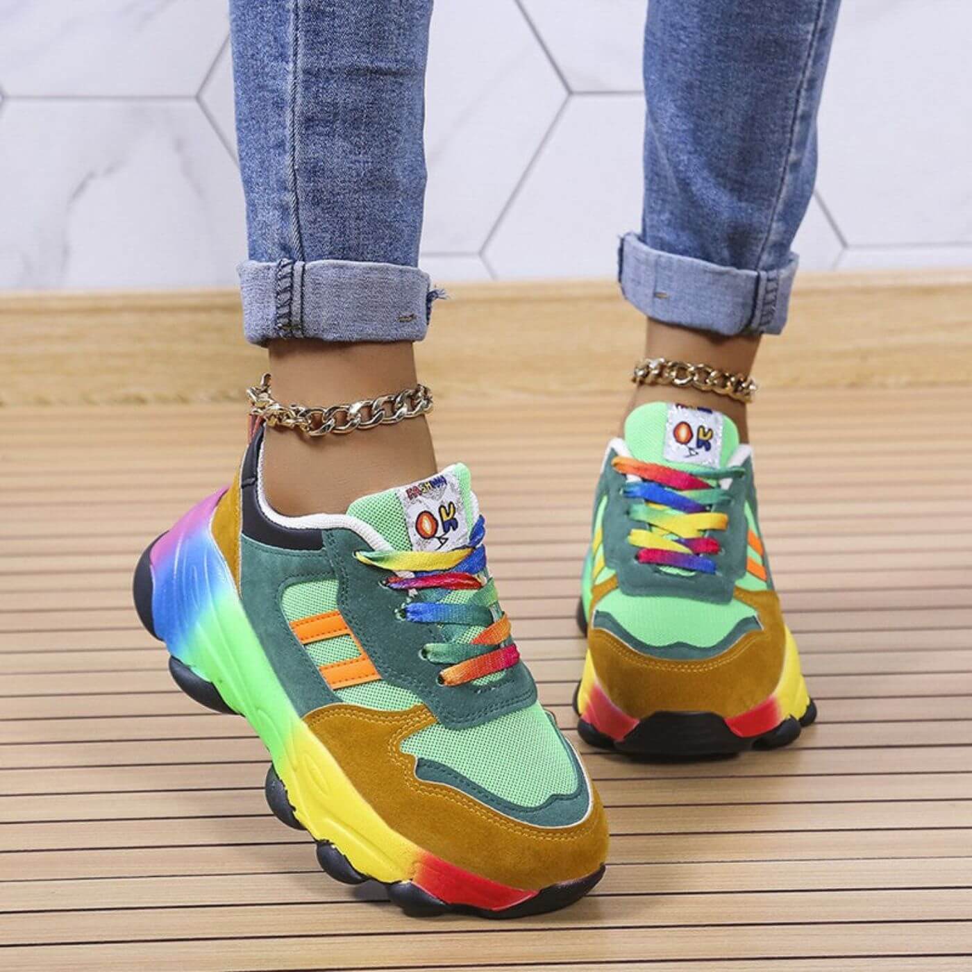 Cecilia | Dames kleurrijke sneakers | comfortabel, hoge zool