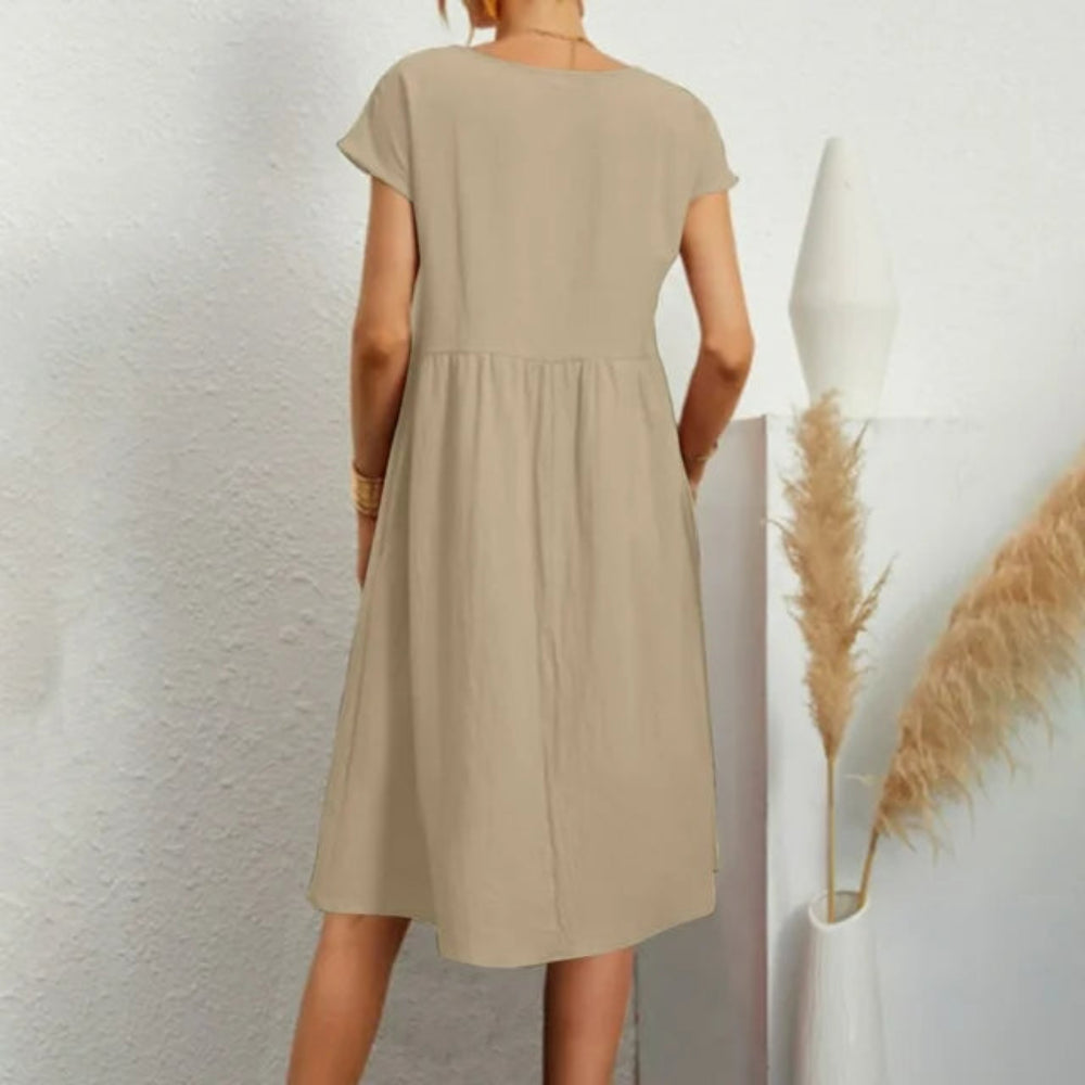 Dames Casual Kerst Jurk - Korte Mouwen Midi