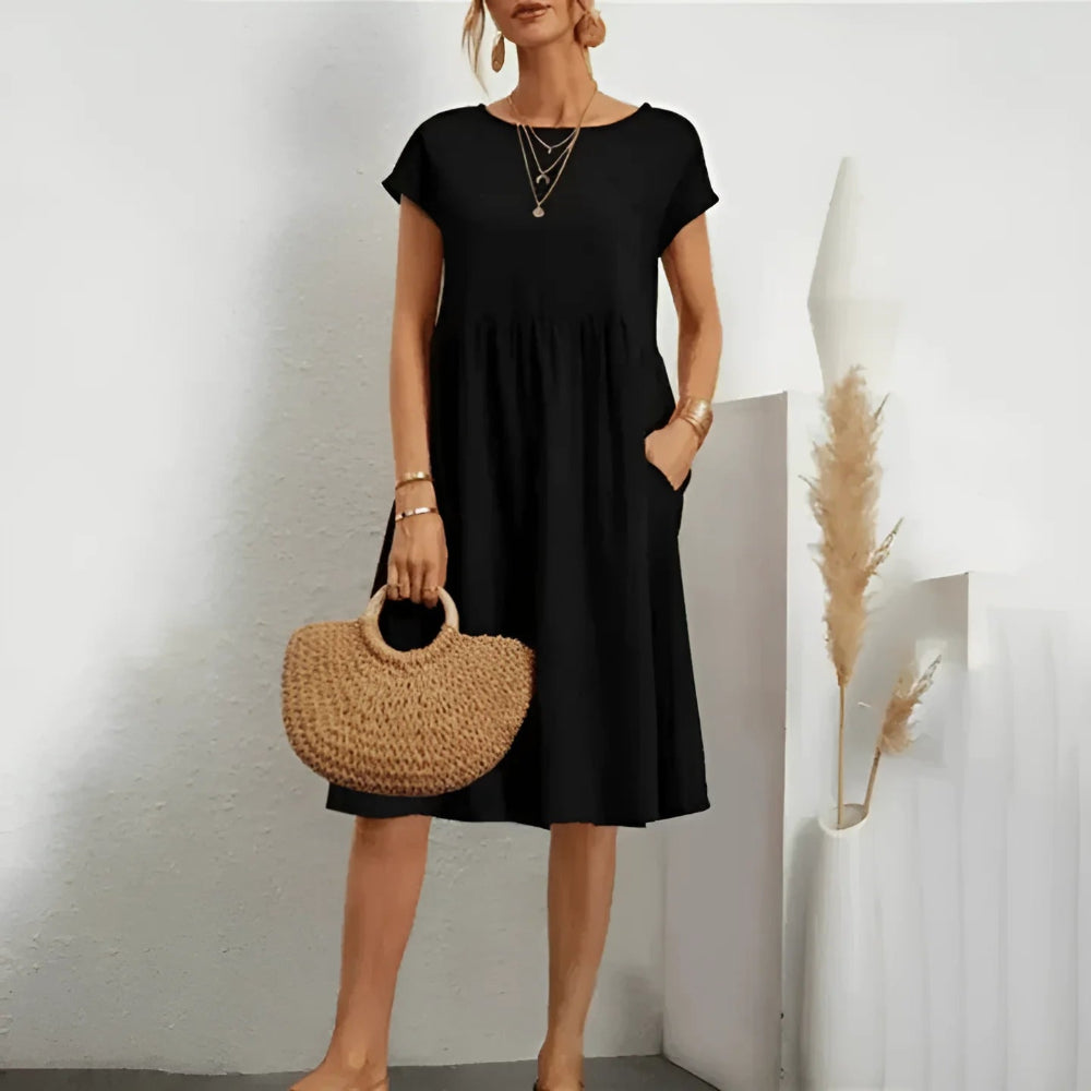 Dames Casual Kerst Jurk - Korte Mouwen Midi