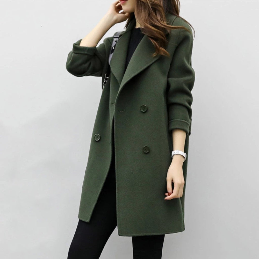 Dames Elegante Wol Trenchcoat - Dubbelrijige Winterjas Warm