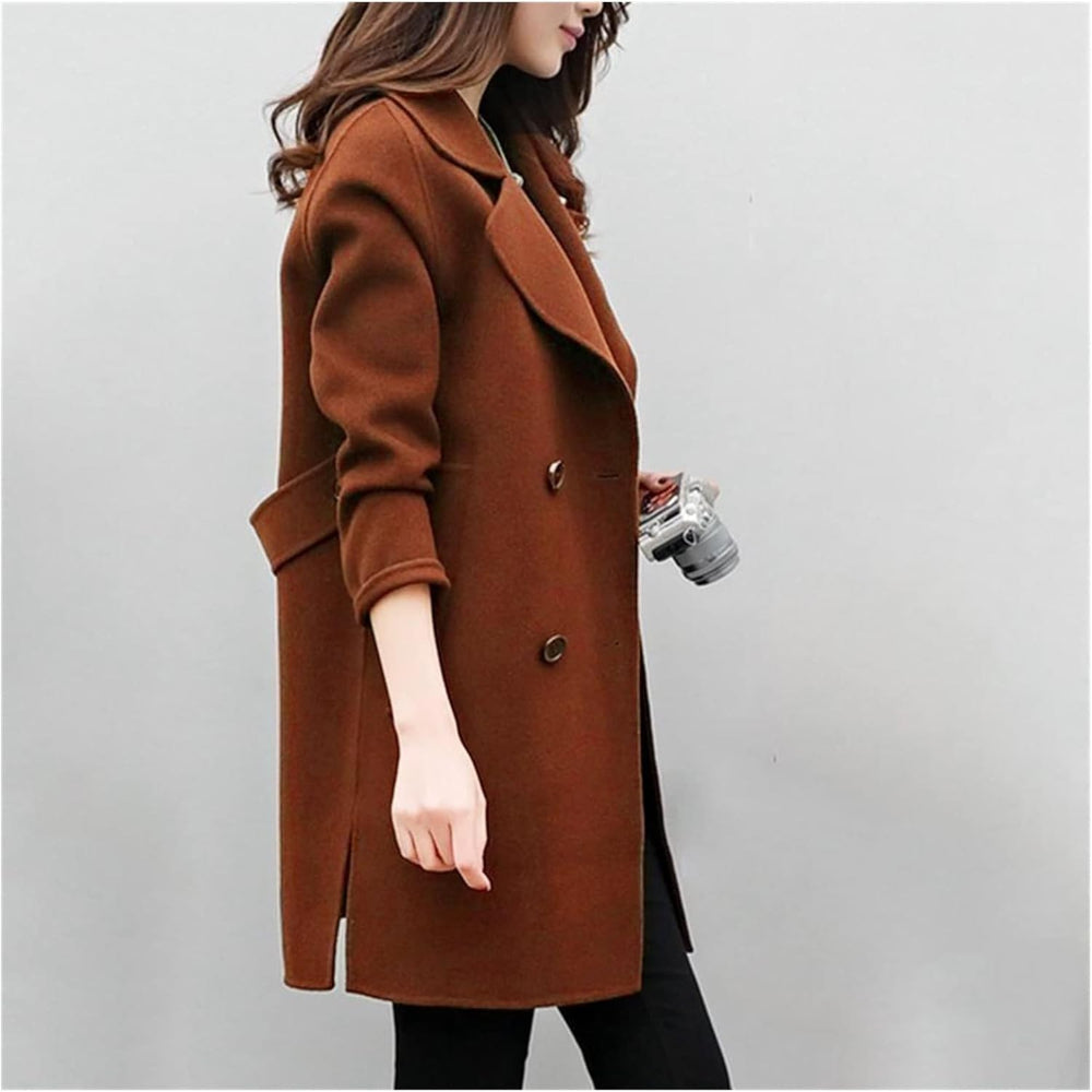 Dames Elegante Wol Trenchcoat - Dubbelrijige Winterjas Warm