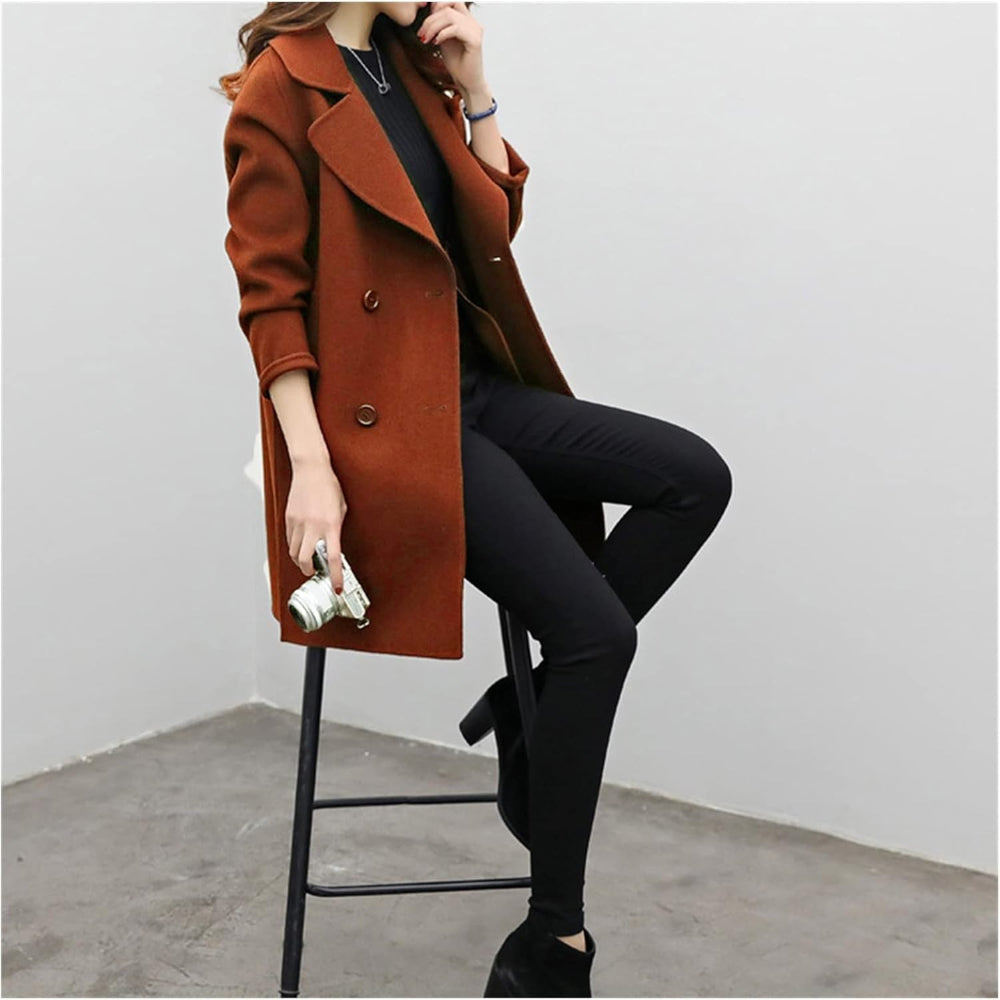 Dames Elegante Wol Trenchcoat - Dubbelrijige Winterjas Warm