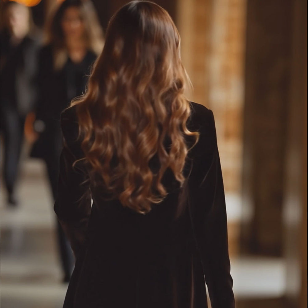 Dames Fluwelen Lange Overjas - Elegante Getailleerde Jas