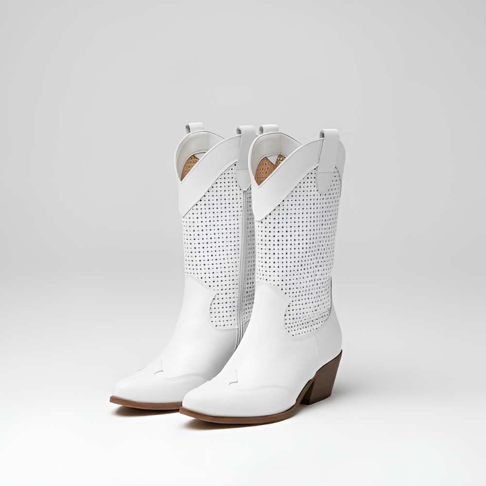 Dames Geperforeerd Cowboy Laarzen - Western Blokhak
