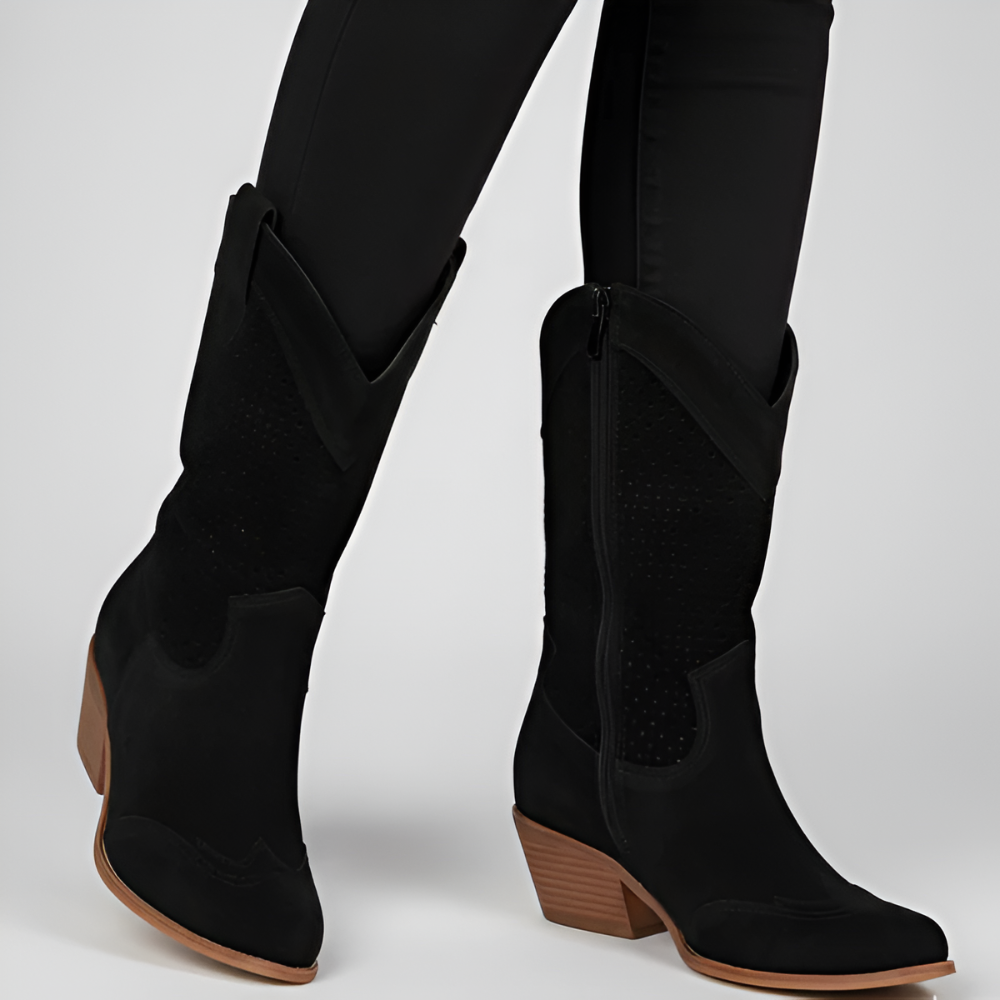 Dames Geperforeerd Cowboy Laarzen - Western Blokhak