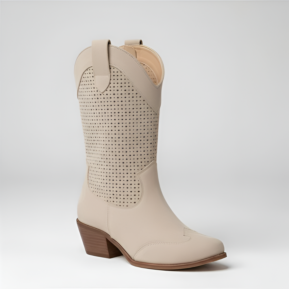 Dames Geperforeerd Cowboy Laarzen - Western Blokhak