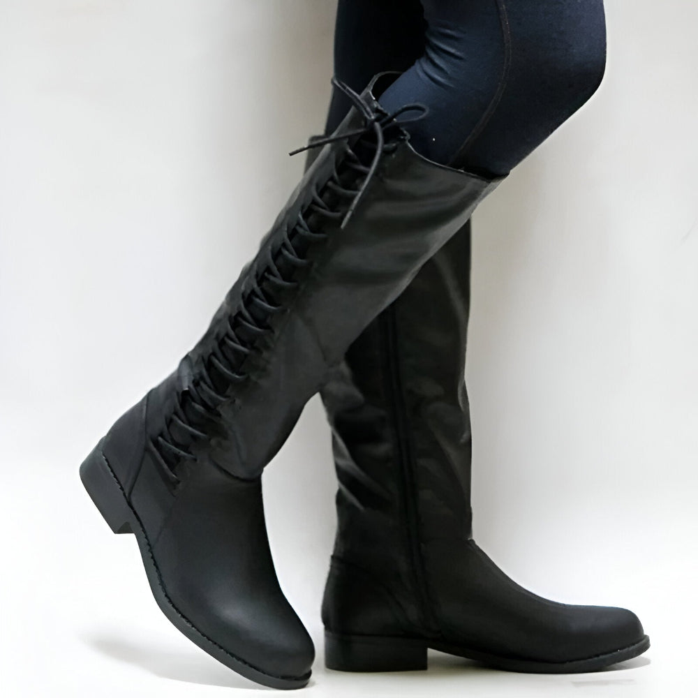 Dames Knie-hoog Veters Laarzen - Combat Hoog