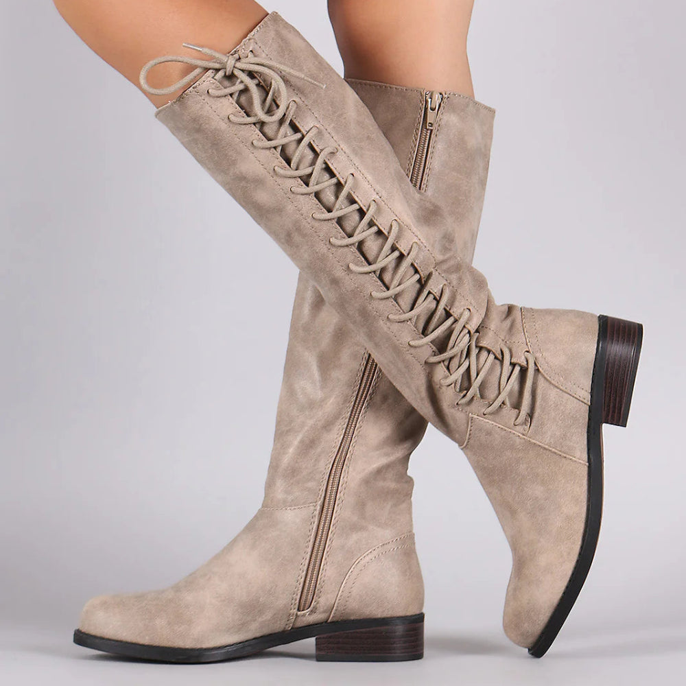 Dames Knie-hoog Veters Laarzen - Combat Hoog