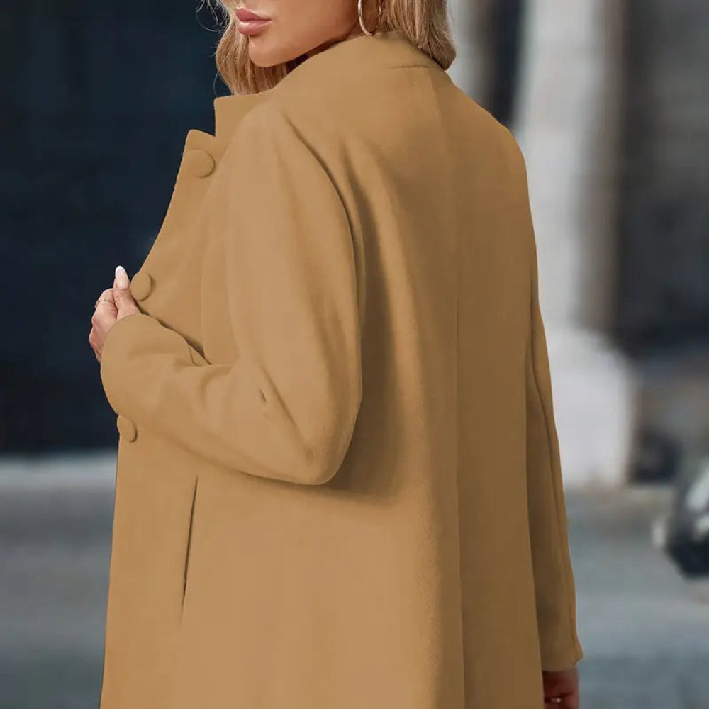 Dames Lange Winter Blazer Jas - Getailleerd Staande Kraag