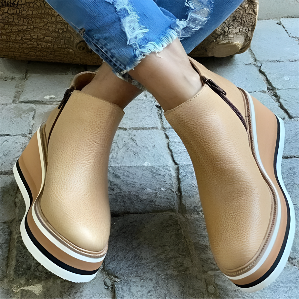 Dames Platform Enkellaarzen - Gestreept Sleehak Rits