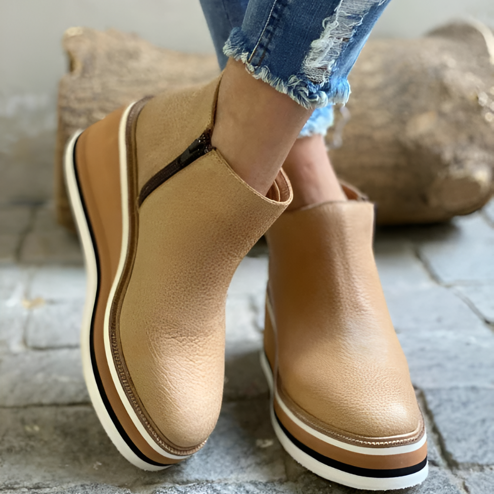 Dames Platform Enkellaarzen - Gestreept Sleehak Rits