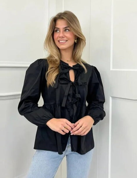 Dames Witte Blouse | Strik Lange Mouwen