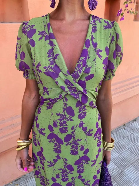 Dames Elegante Bloemen Zomerjurk | Midi