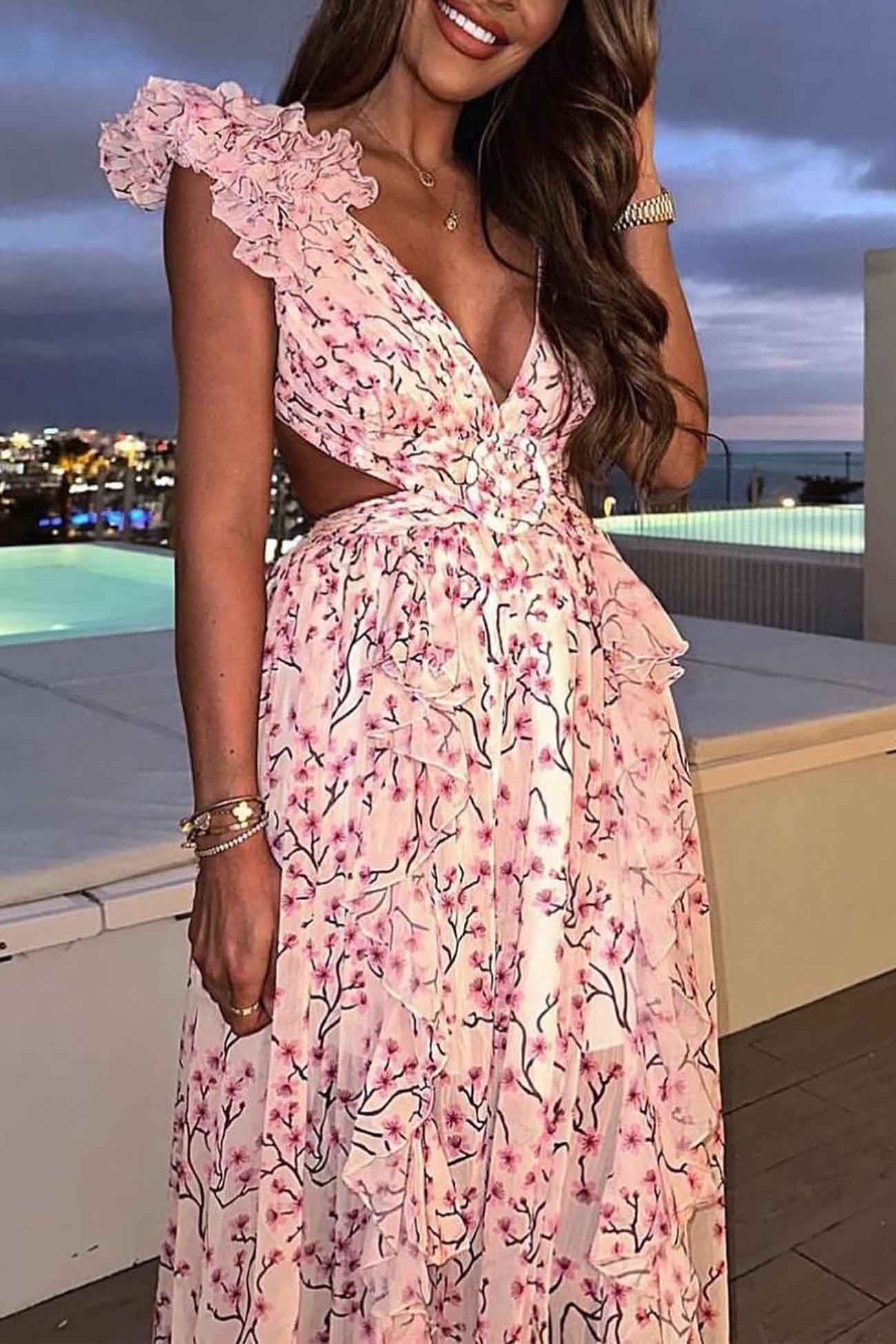Abito Estivo Maxi Elegante con Fiori per Donne