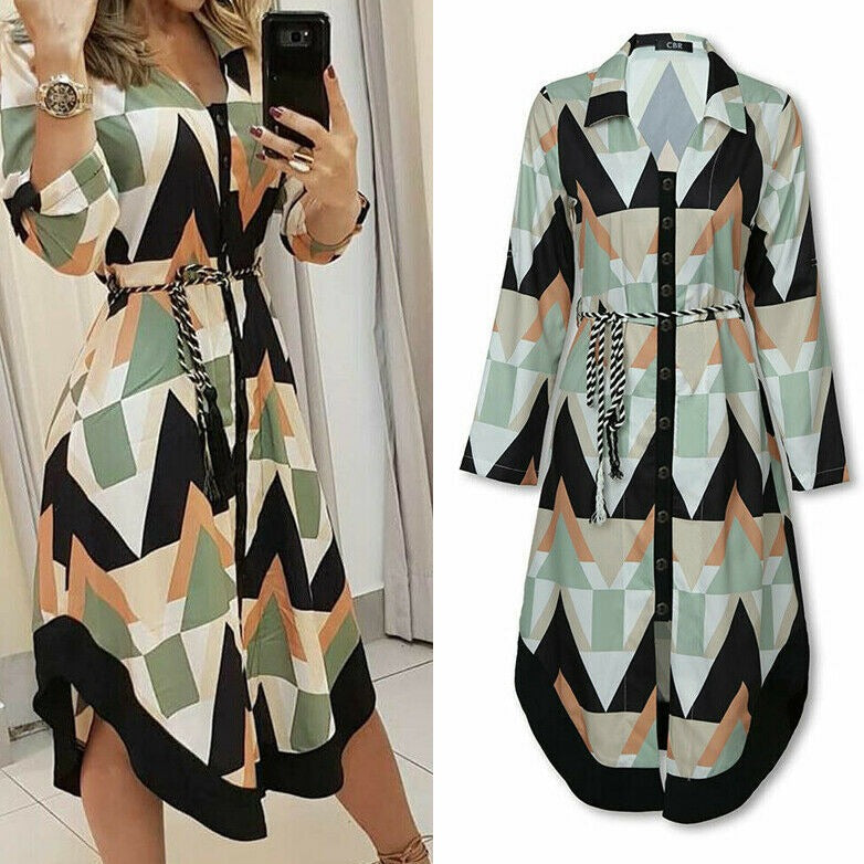 Dames Luchtige geometrische zomerjurk | Midi