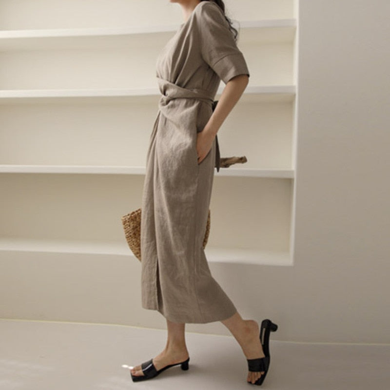 Abito Estivo Elegante in Lino per Donne | Midi