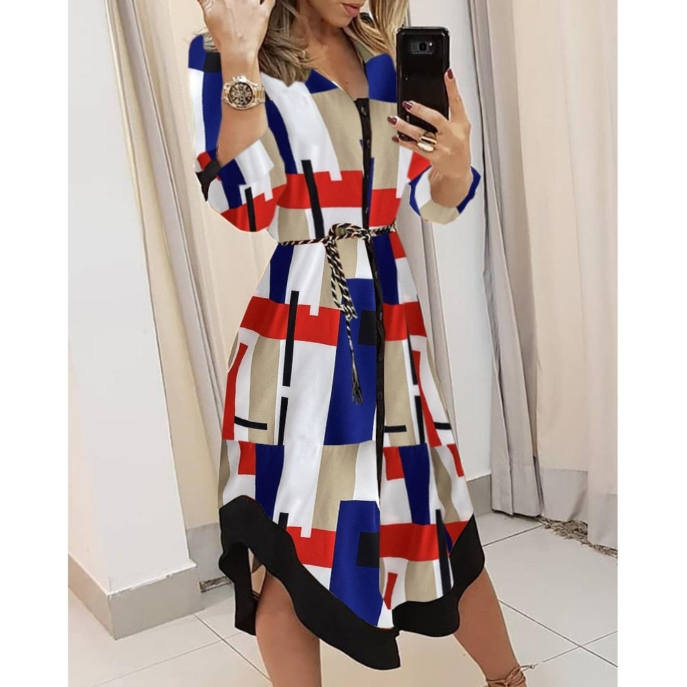 Dames Luchtige geometrische zomerjurk | Midi