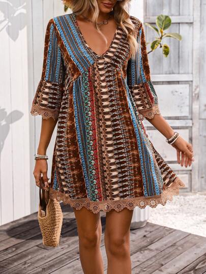 Dames Vintage bedrukte zomerjurk | Mini