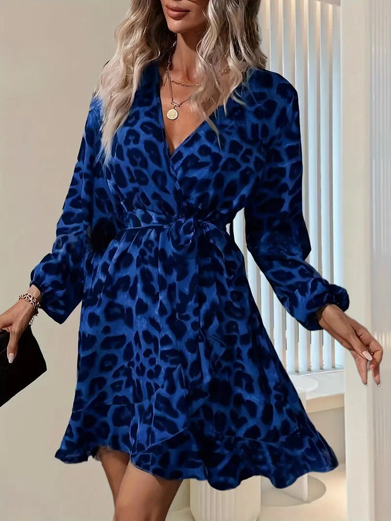 Dames Elegante overslag zomerjurk met luipaardprint | Mini
