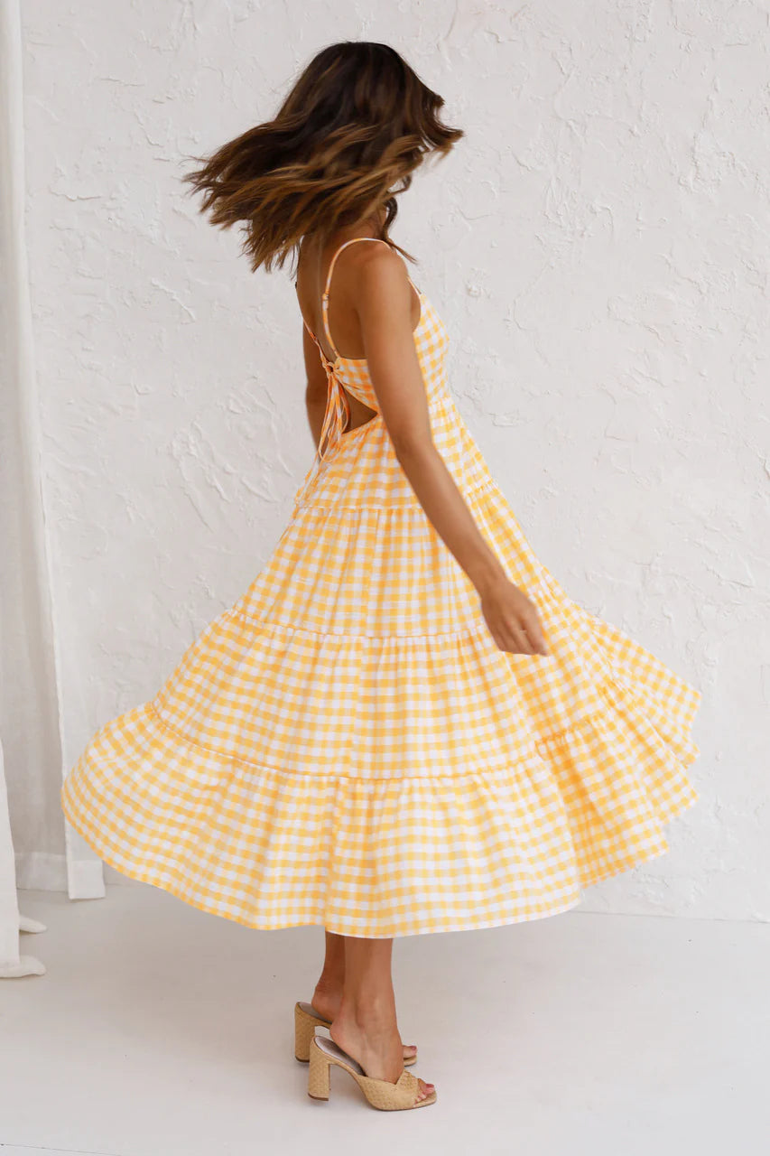 Dames Luchtige Ruitjes Zomerjurk | Midi