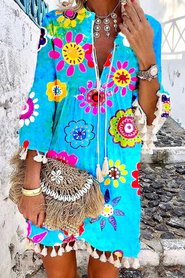Dames Boho Kleurrijke Zomerjurk | Mini