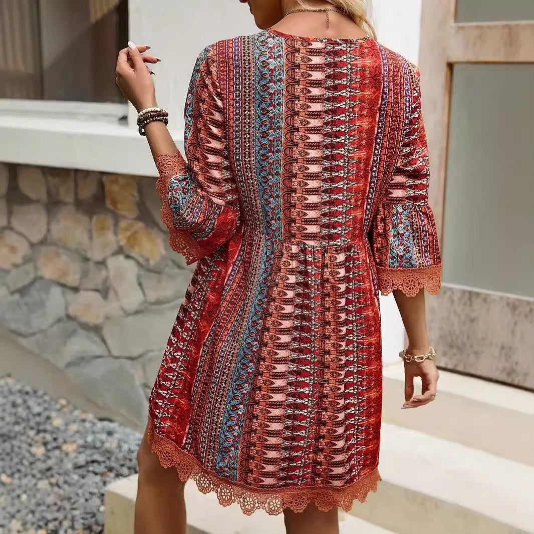 Dames Vintage bedrukte zomerjurk | Mini