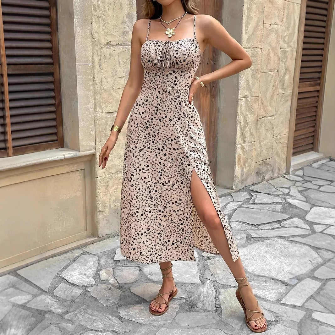 Dames Luchtige getailleerde zomerjurk met split | Midi