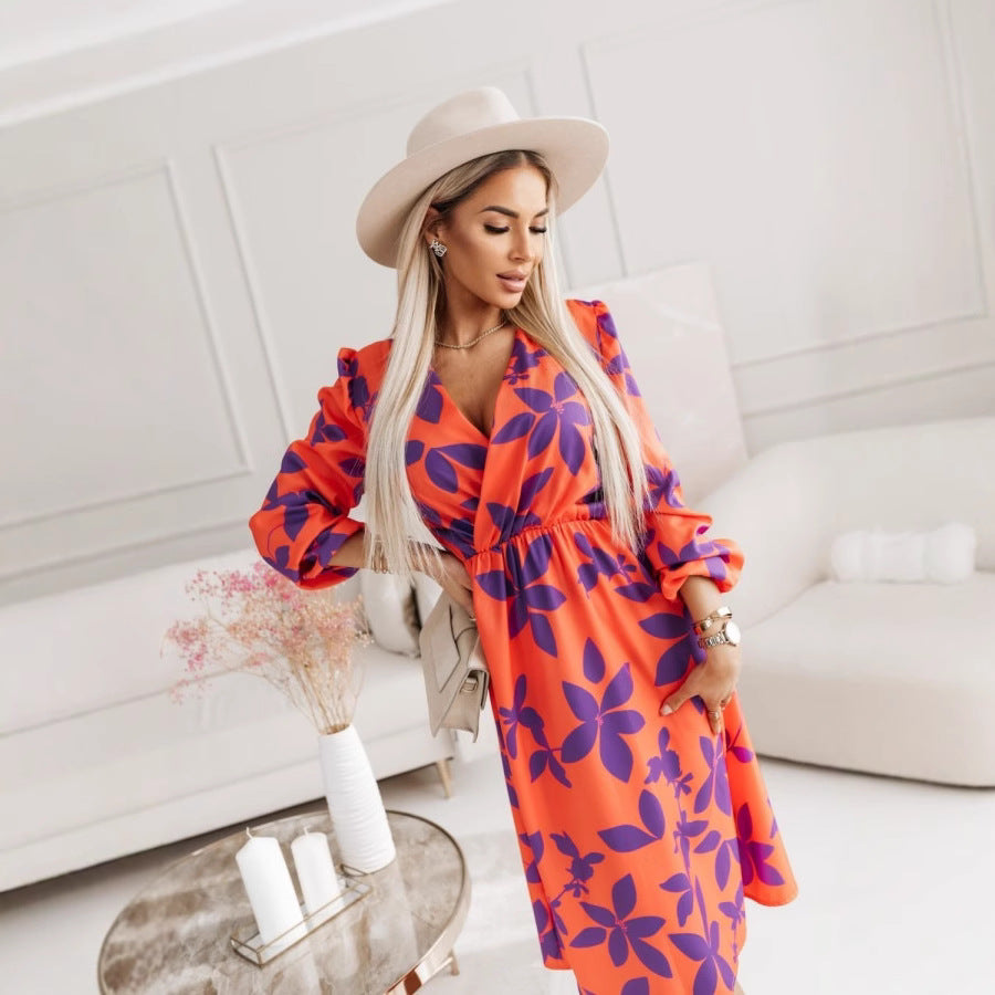 Dames Elegante overslag zomerjurk met bloemenmotief | Midi