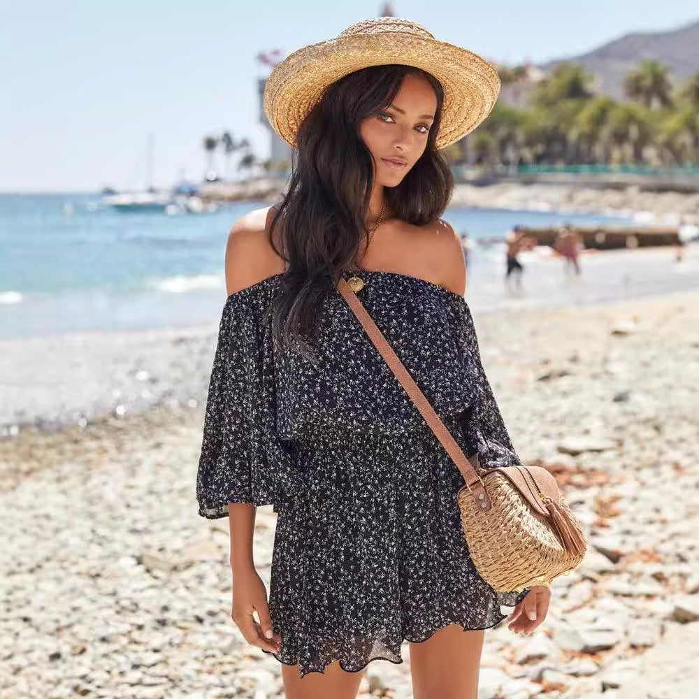 Dames Off-shoulder gestreepte zomerjurk | Mini