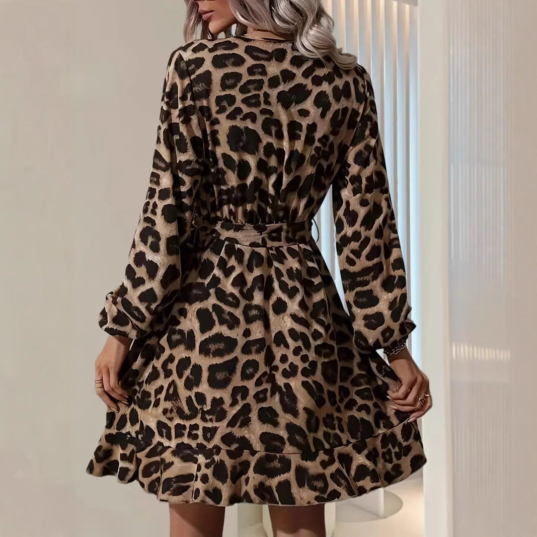 Dames Elegante overslag zomerjurk met luipaardprint | Mini