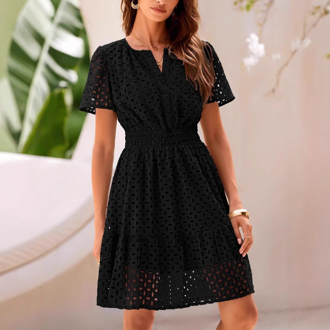 Dames Luchtige broderie zomerjurk | Midi